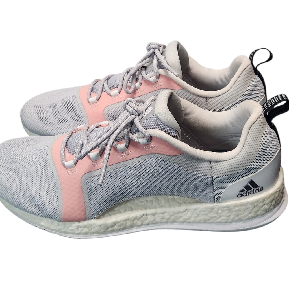 adidas PureBoost White and Pink Athletic Shoes